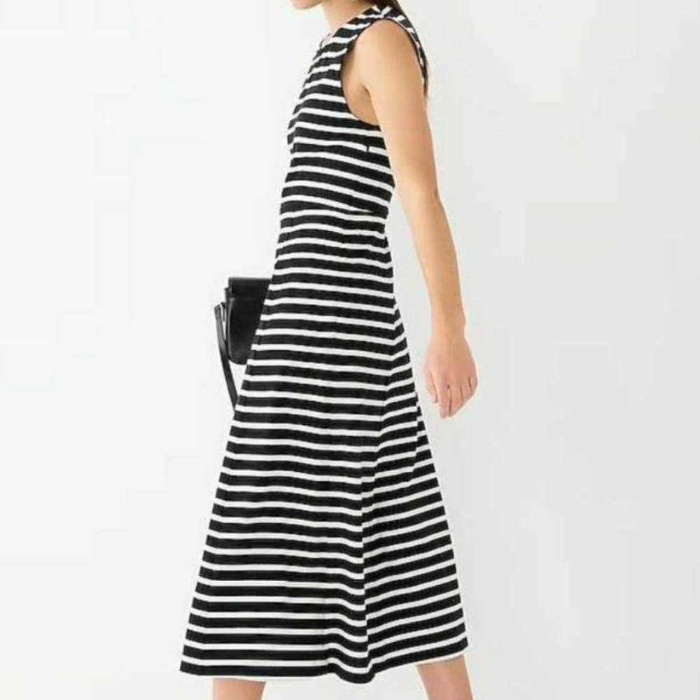 J.crew Cap Sleeve Stripe Black White Midi Dress NEW - Picture 2 of 5
